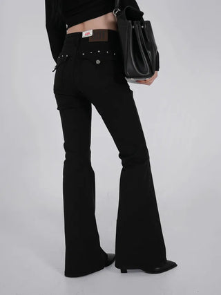 Via Stud Mid-Rise Bootcut Pants