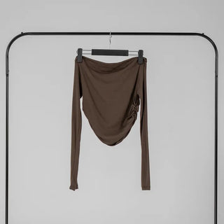 Meu Boat Neck Shirred Crop Long Sleeve T-Shirt
