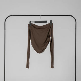 Meu Boat Neck Shirred Crop Long Sleeve T-Shirt
