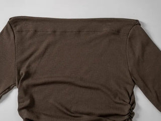 Meu Boat Neck Shirred Crop Long Sleeve T-Shirt