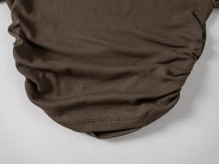 Meu Boat Neck Shirred Crop Long Sleeve T-Shirt