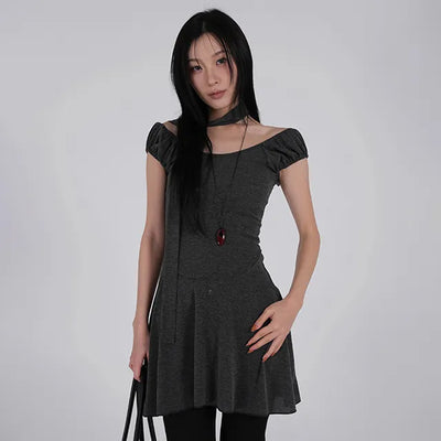 Robe Puff Off-Shoulder Scarf Dress Set