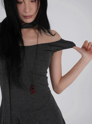 Robe Puff Off-Shoulder Scarf Dress Set