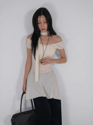 Robe Puff Off-Shoulder Scarf Dress Set