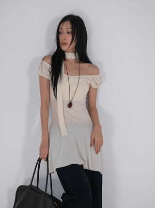 Robe Puff Off-Shoulder Scarf Dress Set