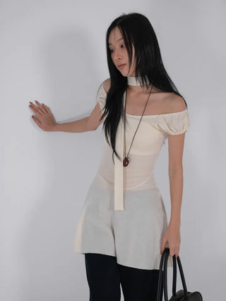 Robe Puff Off-Shoulder Scarf Dress Set