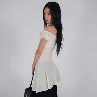 Robe Puff Off-Shoulder Scarf Dress Set