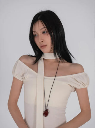 Robe Puff Off-Shoulder Scarf Dress Set