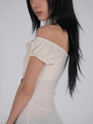 Robe Puff Off-Shoulder Scarf Dress Set