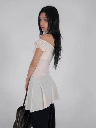 Robe Puff Off-Shoulder Scarf Dress Set