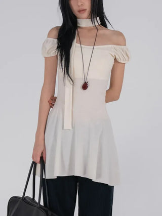 Robe Puff Off-Shoulder Scarf Dress Set