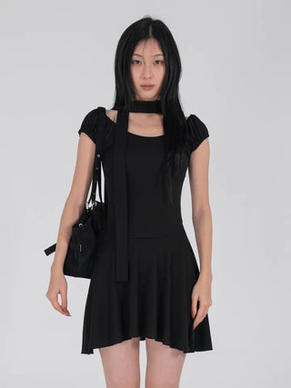 Robe Puff Off-Shoulder Scarf Dress Set