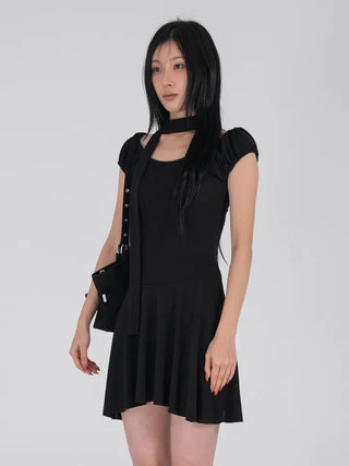 Robe Puff Off-Shoulder Scarf Dress Set
