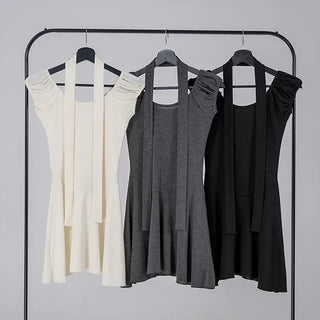 Robe Puff Off-Shoulder Scarf Dress Set