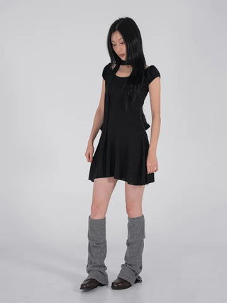 Robe Puff Off-Shoulder Scarf Dress Set