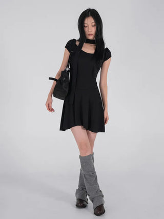 Robe Puff Off-Shoulder Scarf Dress Set