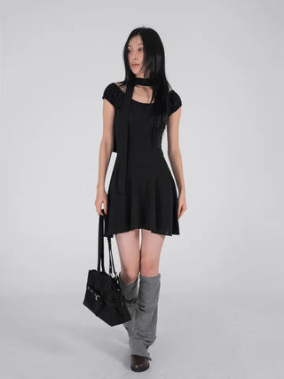 Robe Puff Off-Shoulder Scarf Dress Set