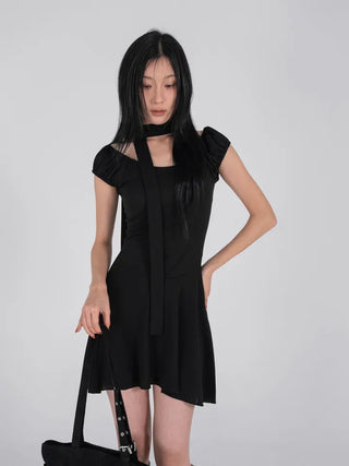 Robe Puff Off-Shoulder Scarf Dress Set