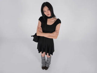Robe Puff Off-Shoulder Scarf Dress Set