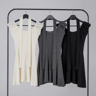 Robe Puff Off-Shoulder Scarf Dress Set
