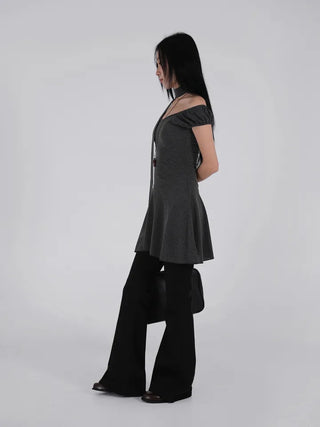 Robe Puff Off-Shoulder Scarf Dress Set