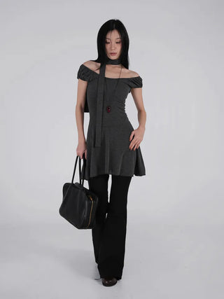 Robe Puff Off-Shoulder Scarf Dress Set