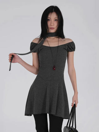 Robe Puff Off-Shoulder Scarf Dress Set