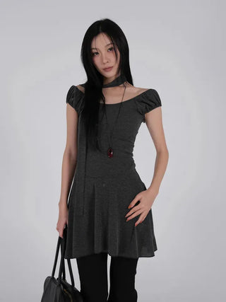 Robe Puff Off-Shoulder Scarf Dress Set