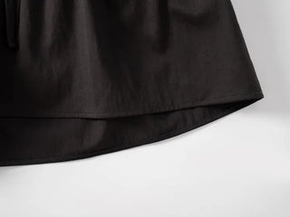 Solid High-Neck String Shirred Long Sleeve Dress