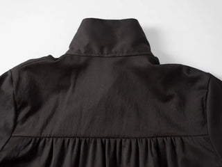 Solid High-Neck String Shirred Long Sleeve Dress
