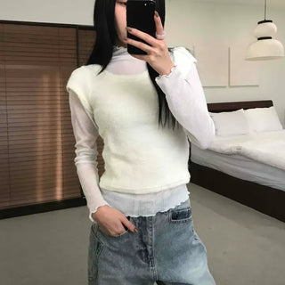 Fluffy Cap Knit Layered Setup