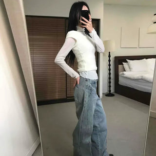 Wave Line Washed Denim Pants