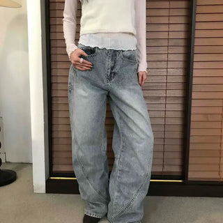 Wave Line Washed Denim Pants