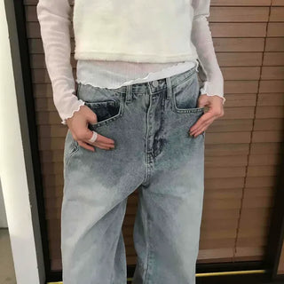 Wave Line Washed Denim Pants