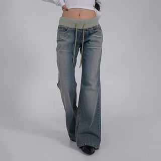 Loop Vintage Elastic Waist Low-Rise Bootcut Long Pants