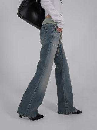 Loop Vintage Elastic Waist Low-Rise Bootcut Long Pants