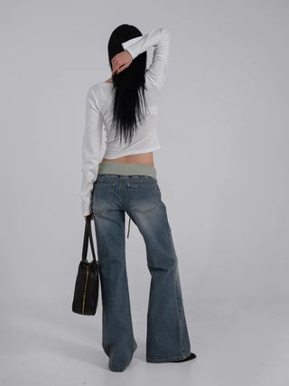 Loop Vintage Elastic Waist Low-Rise Bootcut Long Pants