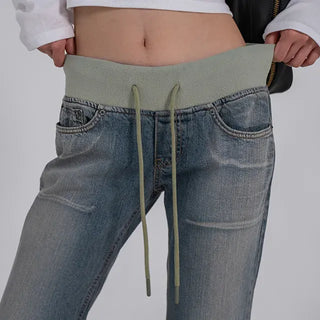 Loop Vintage Elastic Waist Low-Rise Bootcut Long Pants