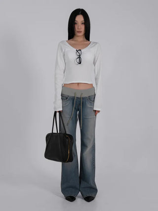 Loop Vintage Elastic Waist Low-Rise Bootcut Long Pants
