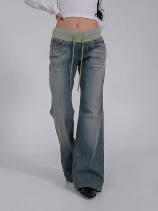 Loop Vintage Elastic Waist Low-Rise Bootcut Long Pants