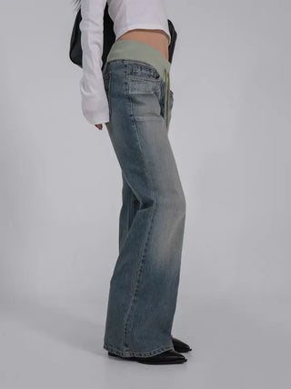 Loop Vintage Elastic Waist Low-Rise Bootcut Long Pants
