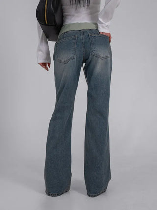 Loop Vintage Elastic Waist Low-Rise Bootcut Long Pants