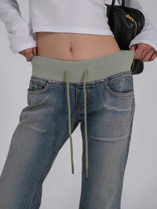 Loop Vintage Elastic Waist Low-Rise Bootcut Long Pants