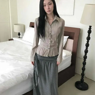 Soft Cozy Tie Maxi Long Skirt