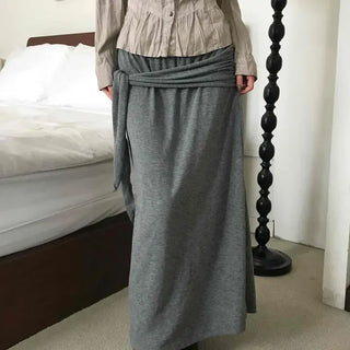 Soft Cozy Tie Maxi Long Skirt