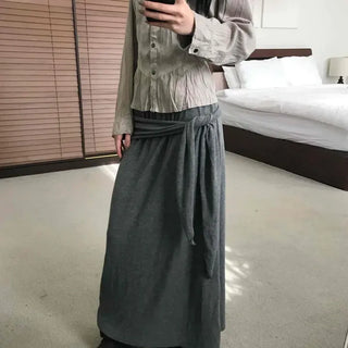 Soft Cozy Tie Maxi Long Skirt