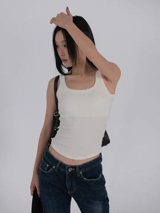 Mua Ribbed Round Square Sleeveless Top