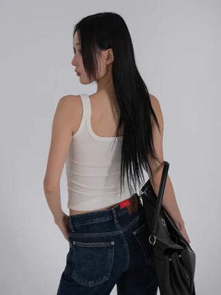 Mua Ribbed Round Square Sleeveless Top