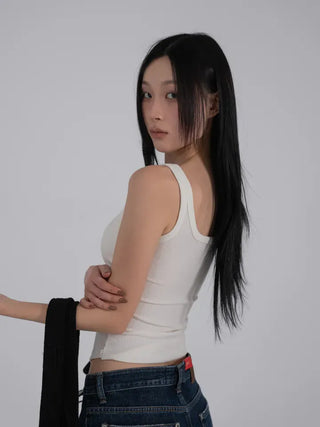 Mua Ribbed Round Square Sleeveless Top