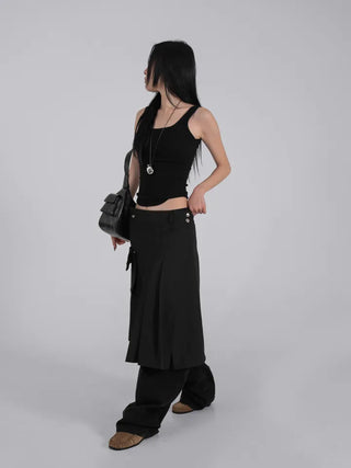 Lark Snap Button Pocket Pleated Wrap Midi Skirt